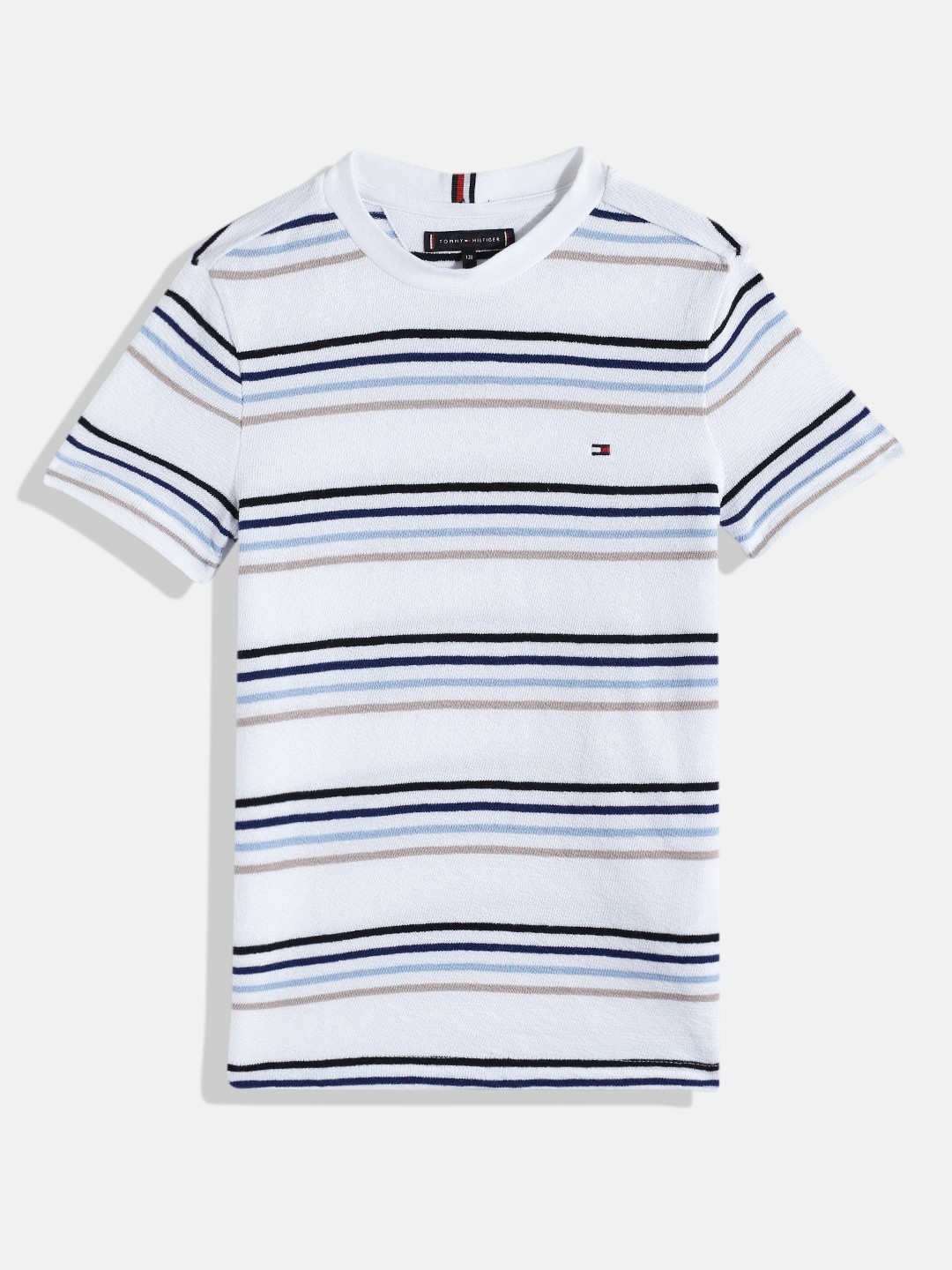 

Tommy Hilfiger Boys Multi Or Variegated Stripes Organic Cotton T-shirt, White