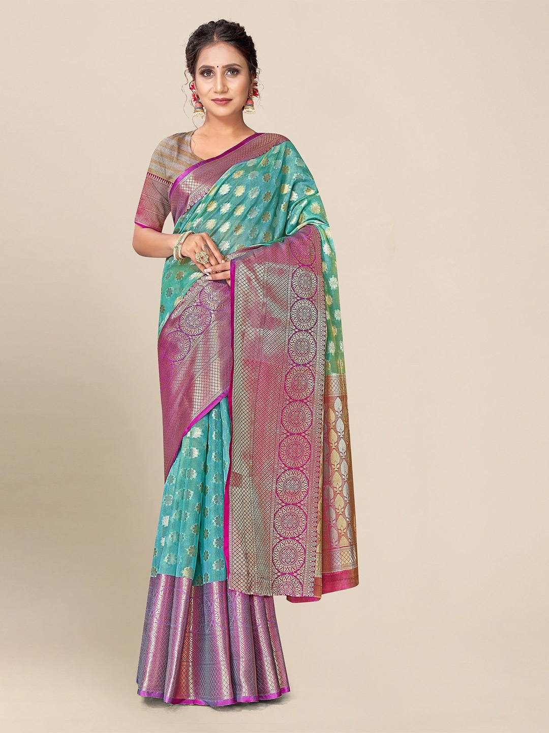 

elora Woven Design Tissue Kota Zari Saree, Blue