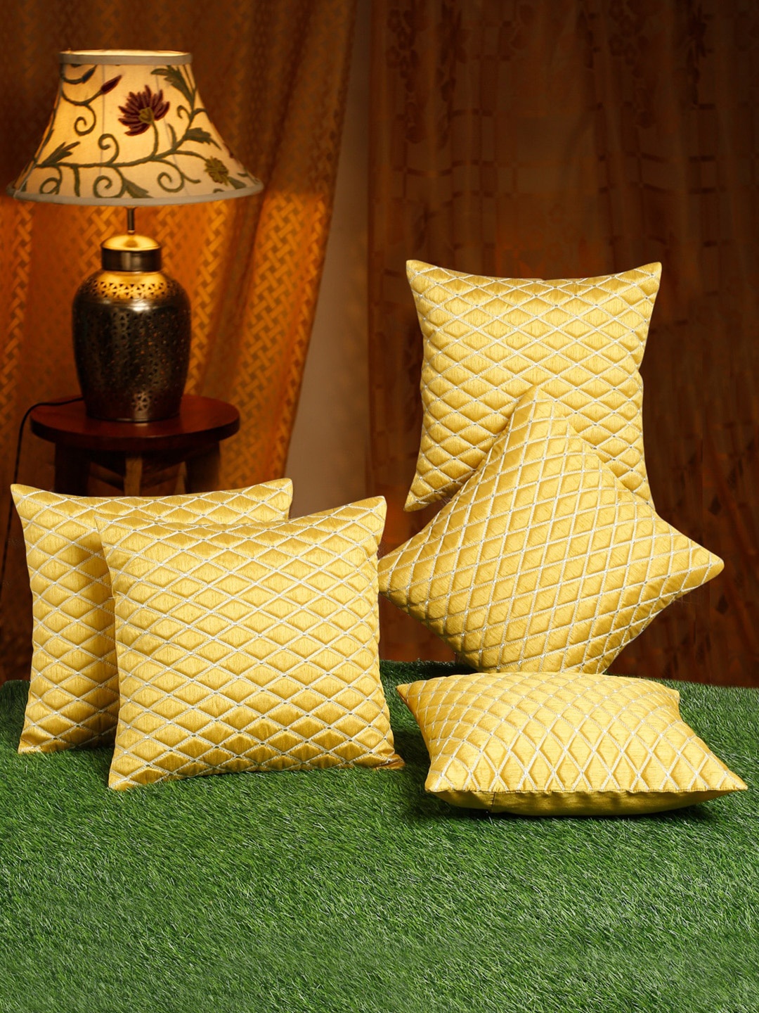 

SOKNACK Yellow Set of 5 Embroidered Square Cushion Covers