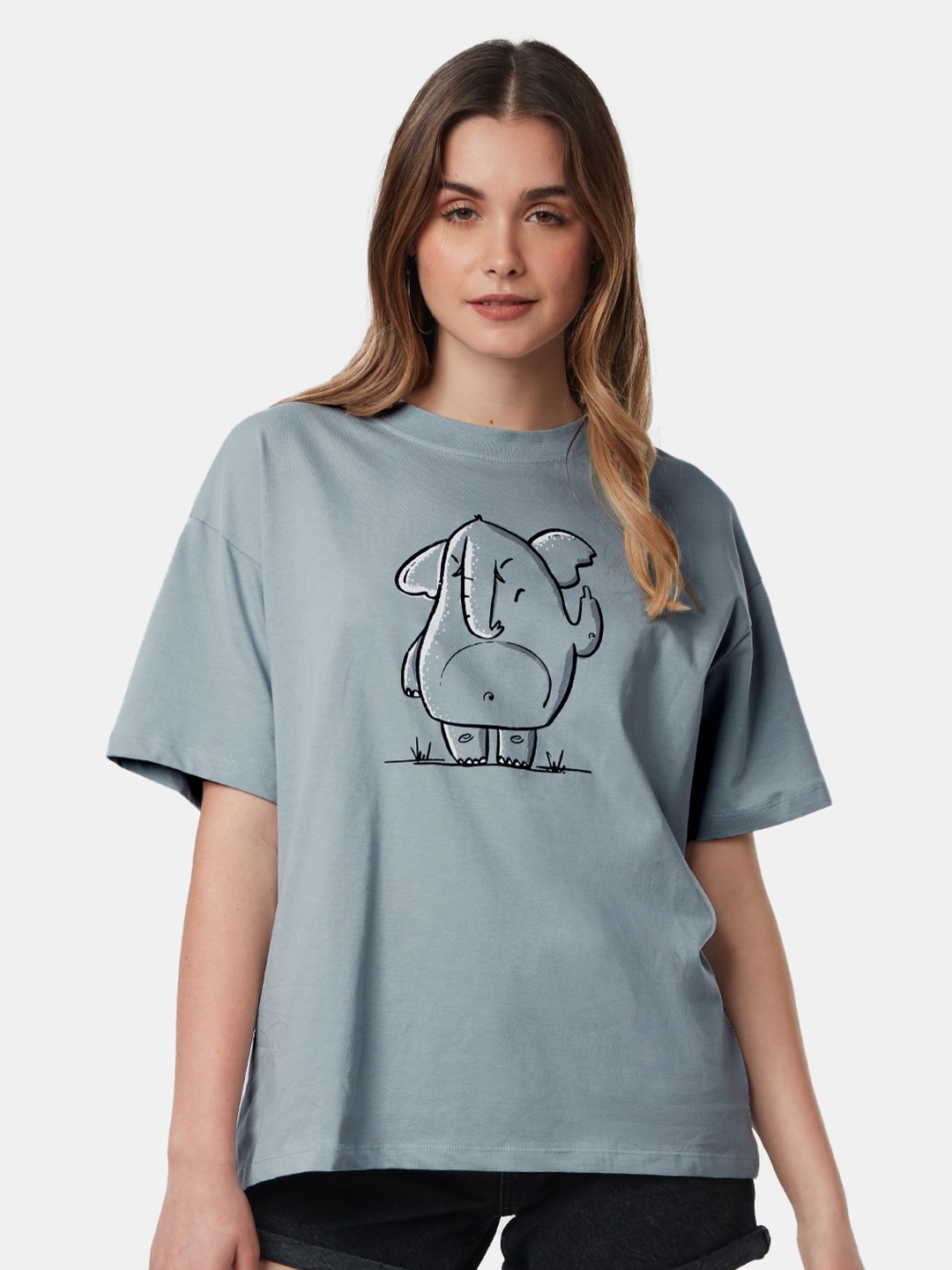 

The Souled Store Women Printed Cotton Loose Oversized T-shirt, Grey