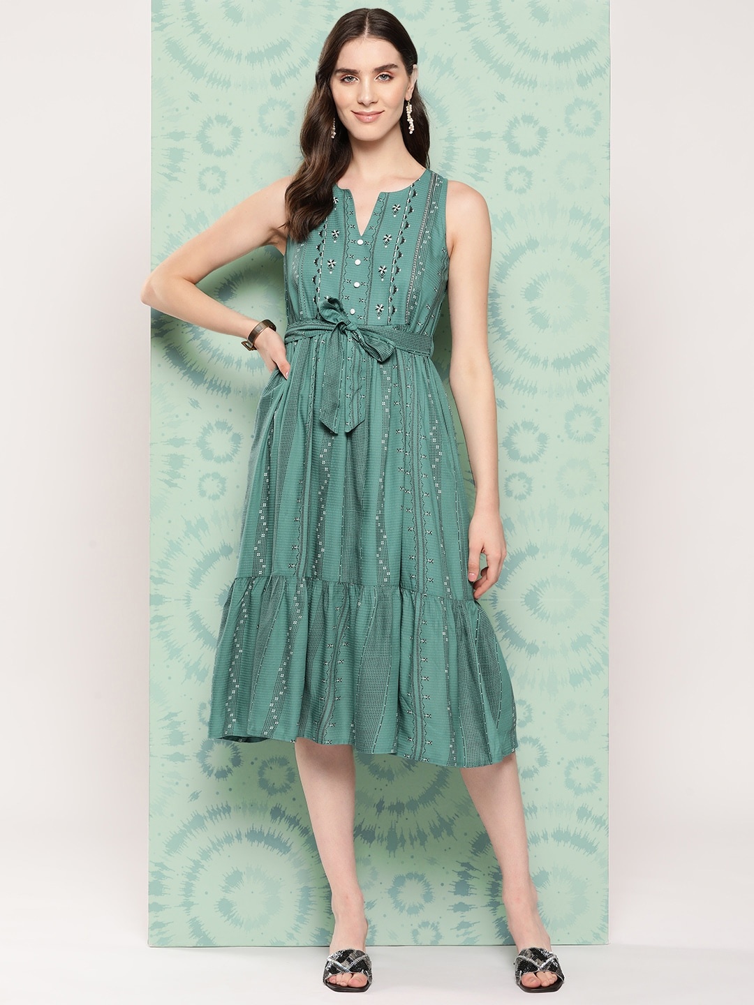 

all about you Striped A-Line Midi Dress, Green