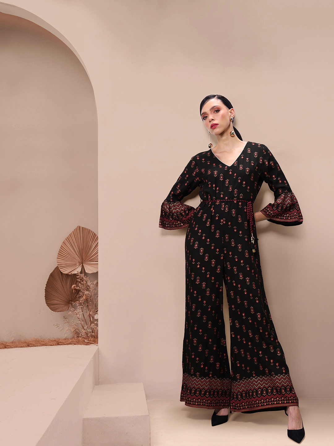 

all about you Ethnic Printed Basic Jumpsuit, Black