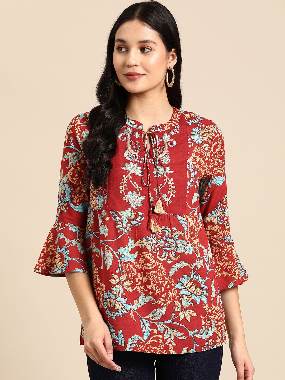 

all about you Ethnic Motifs Printed Kurti, Maroon