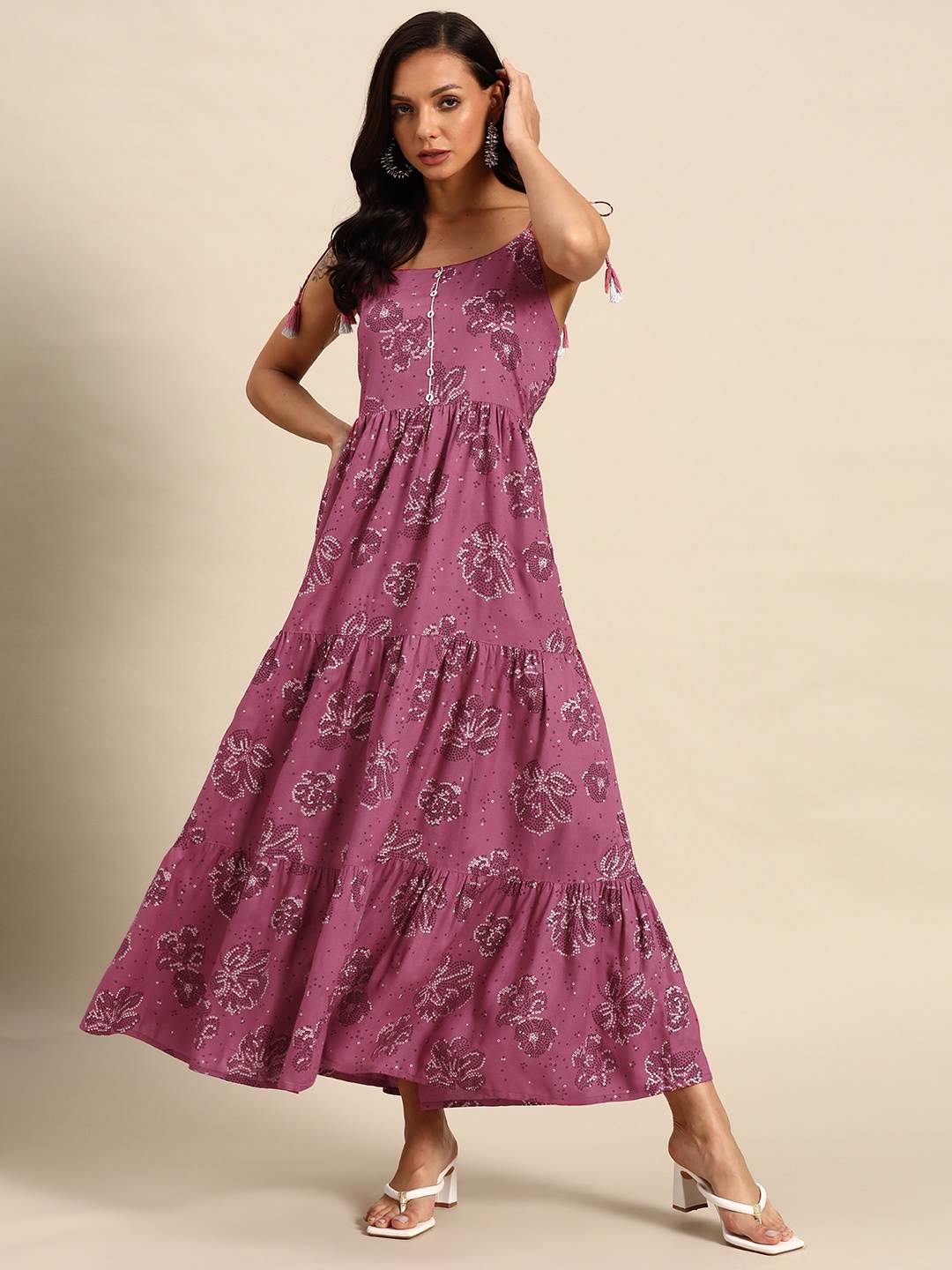 

all about you Bandhani Print A-Line Maxi Dress, Mauve