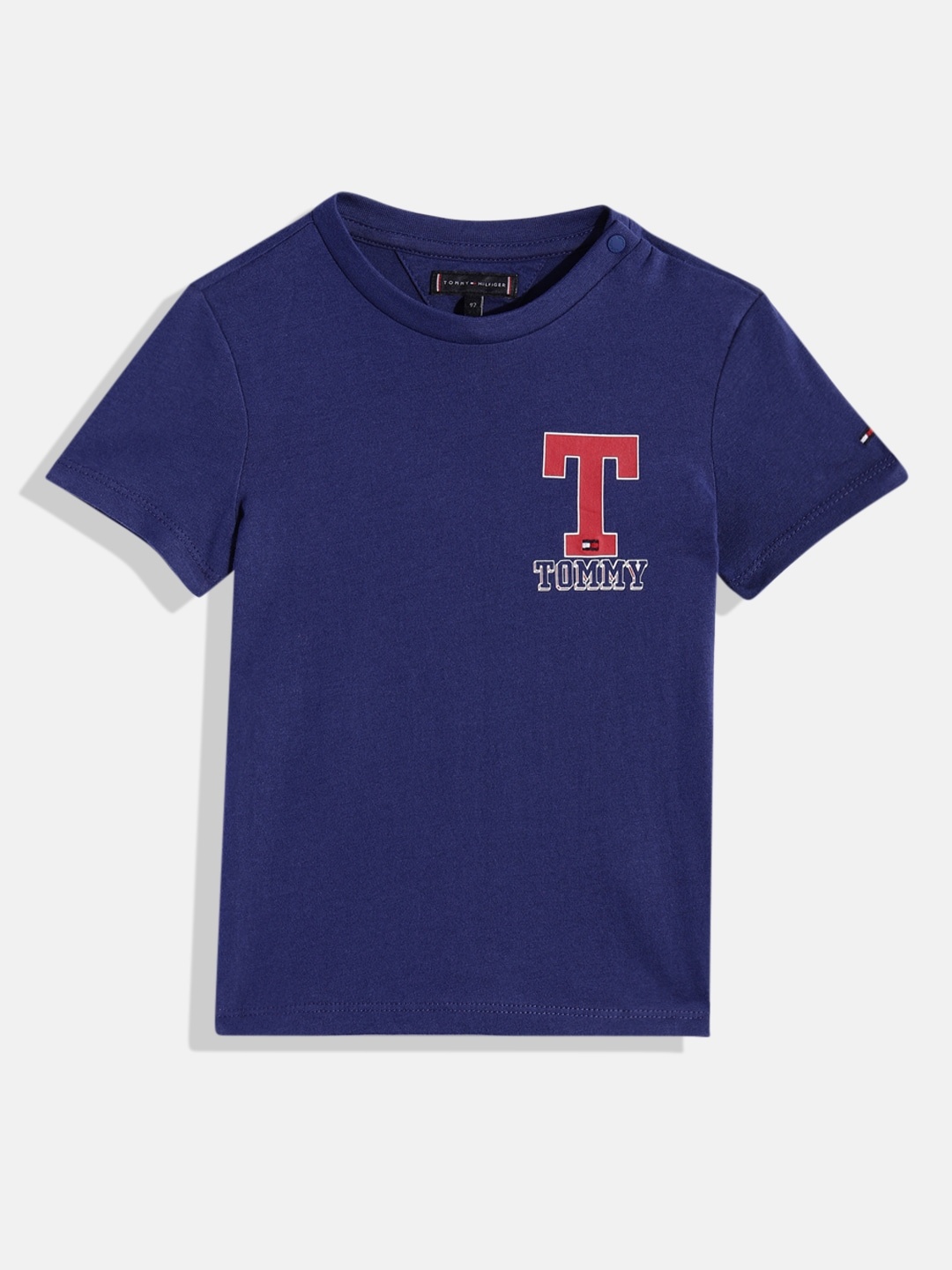 

Tommy Hilfiger Boys Brand Logo Printed Pure Cotton Sustainable T-shirt, Blue