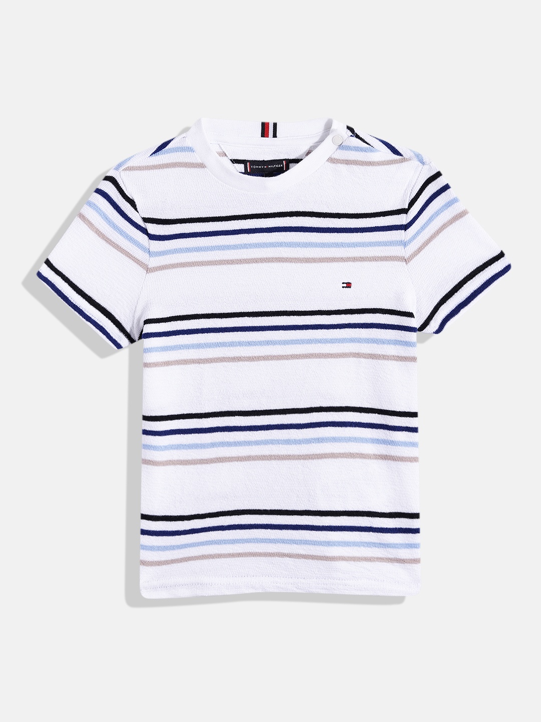 

Tommy Hilfiger Boys Striped Pure Cotton Sustainable T-shirt, White