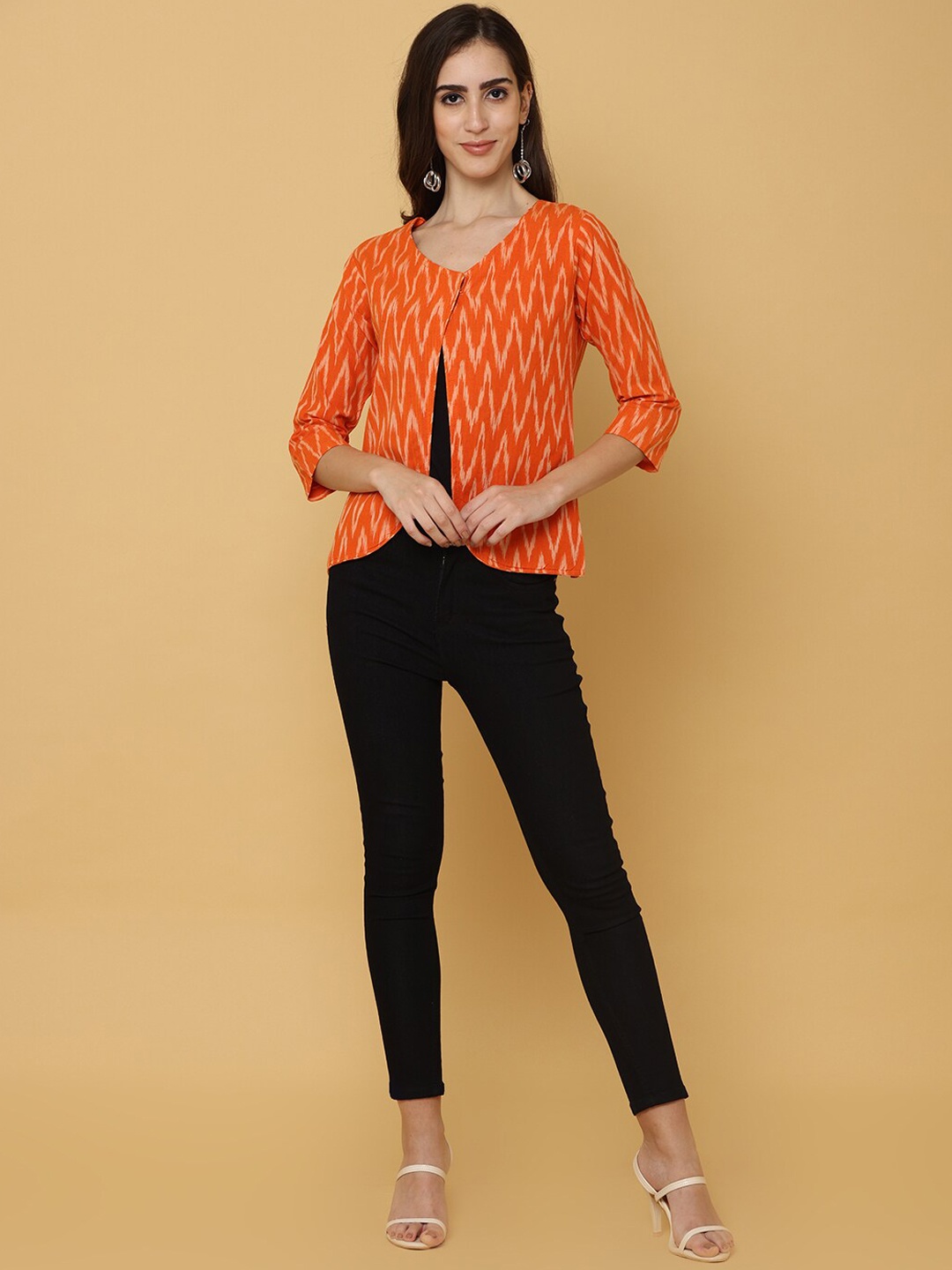 

NAYRA Women Cotton Open Front Jacket, Orange