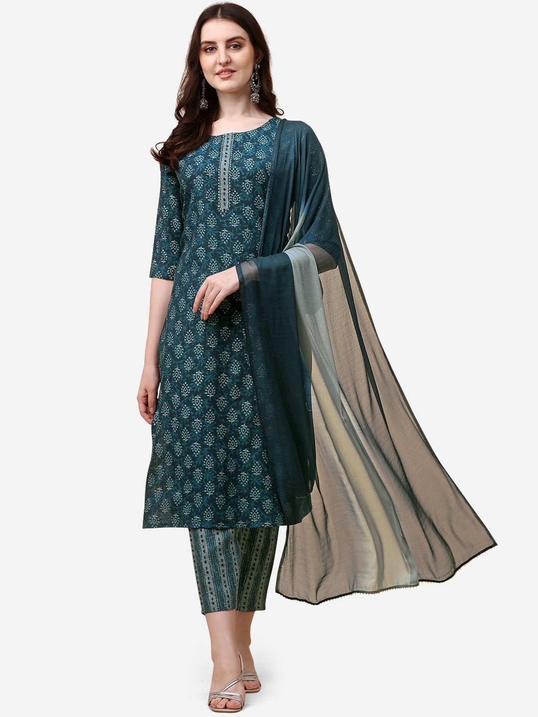 

Berrylicious Printed Kurta with Trousers & Dupatta, Teal