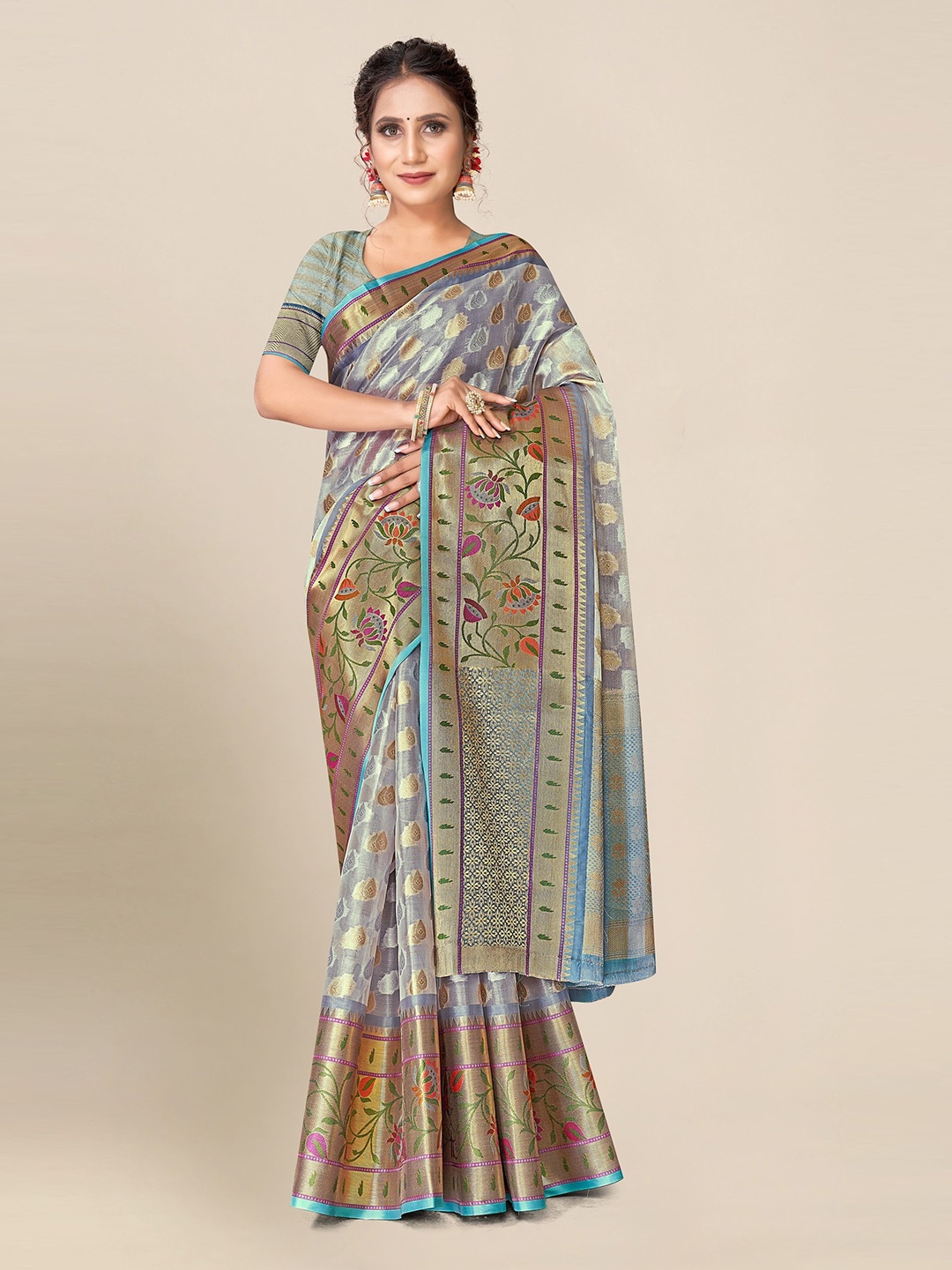 

elora Woven Design Tissue Kota Zari Saree, Blue