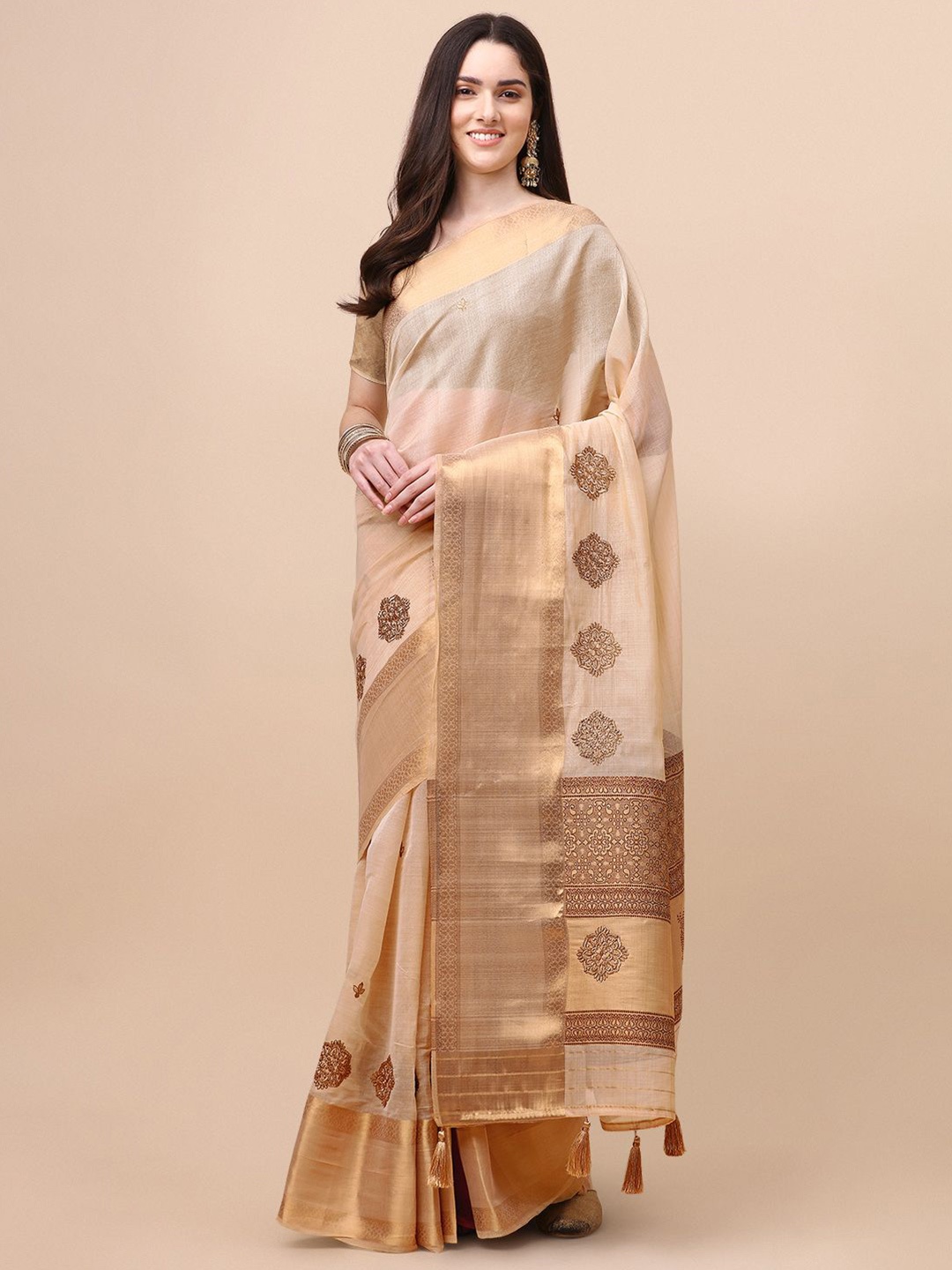 

Mitera Woven Design Organza Zari Saree, Beige