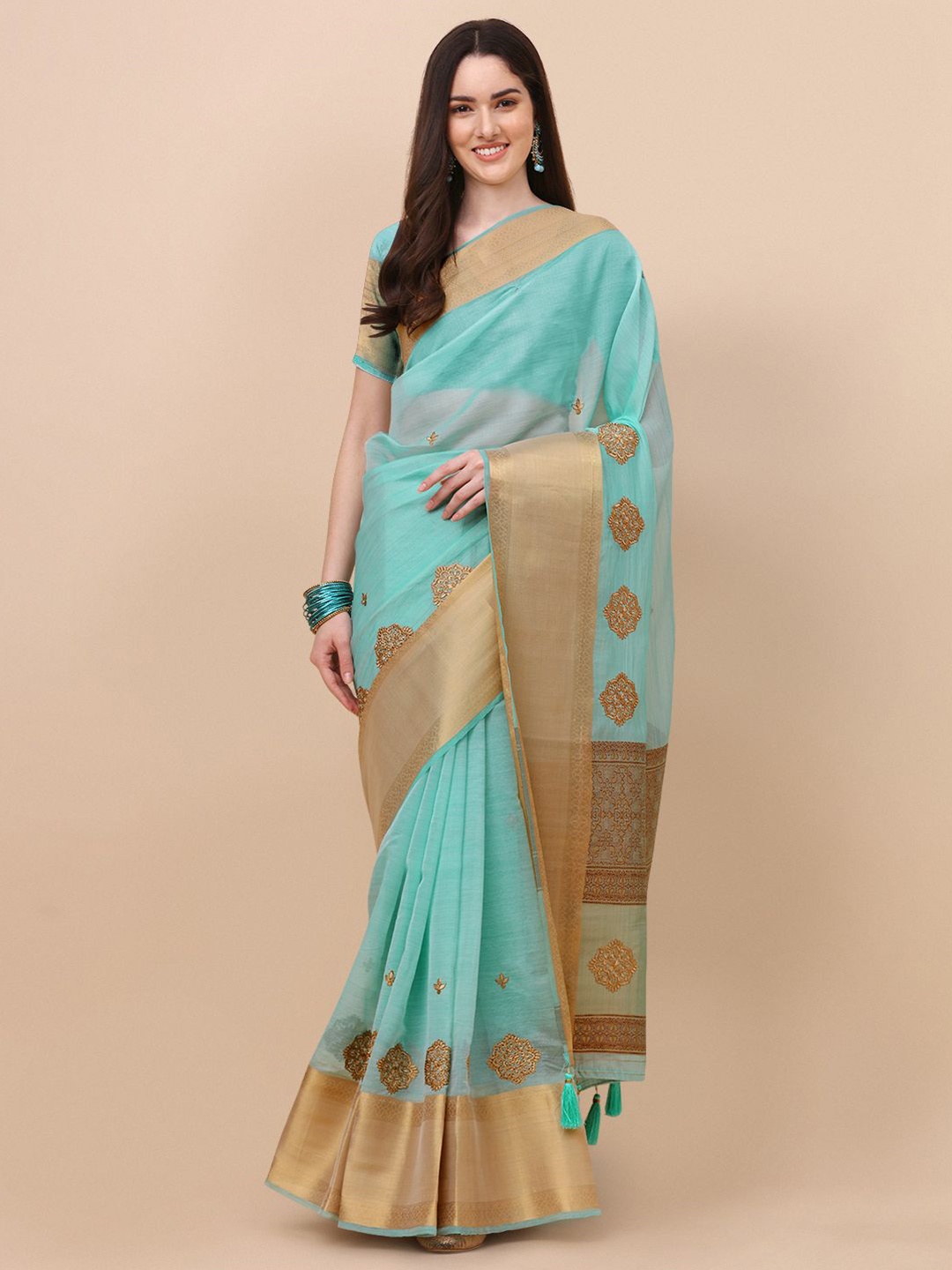 

Mitera Woven Design Zari Organza Saree, Blue