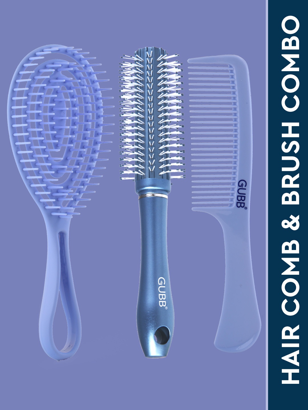 

GUBB Multipurpose Hair Brush-Oval Vent Brush + Round Brush + Detangling Hair Comb, Blue