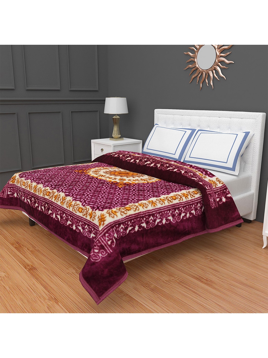 

Urban Magic Purple & White Floral Mild Winter 400 GSM Double Bed Blanket