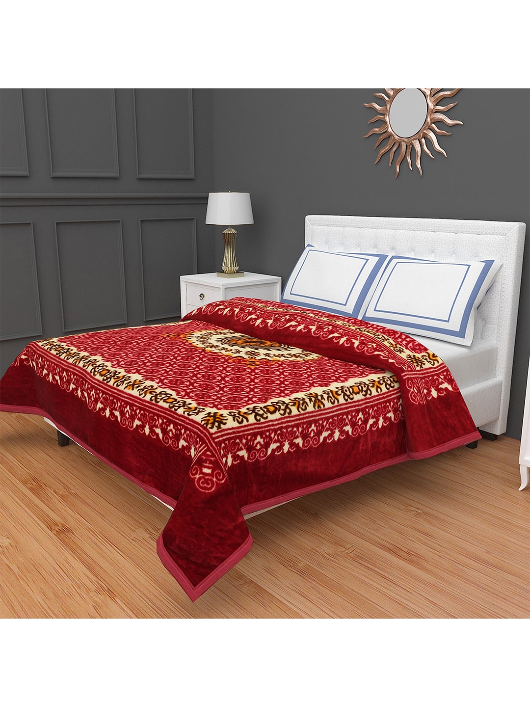 

Urban Magic Red & Beige Ethnic Motifs Mild Winter 400 GSM Double Bed Blanket