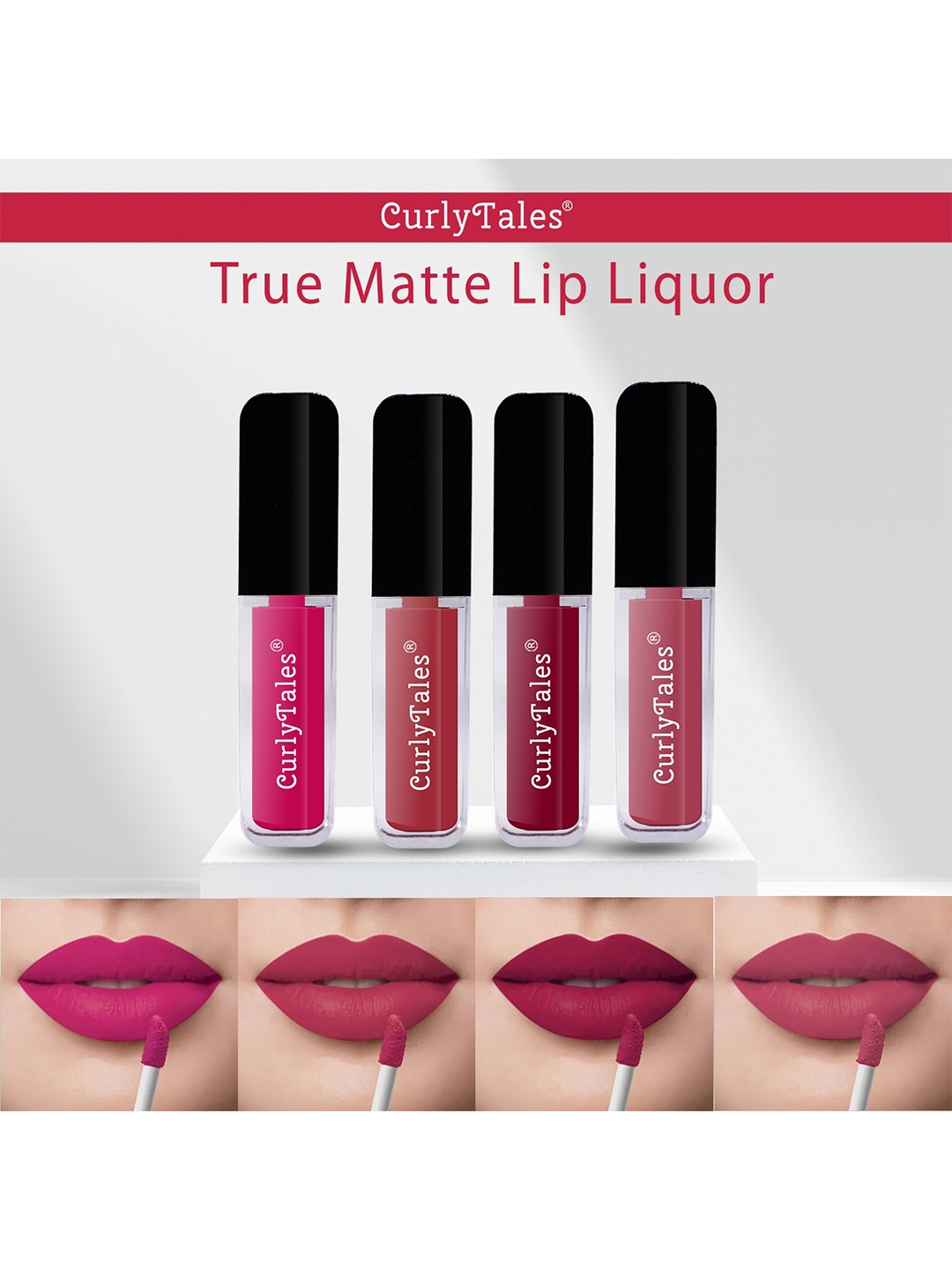 

CurlyTales Set Of 4 Lightweight & Waterproof True Matte Liquid Lipstick - 05, 06, 07, 10, Pink