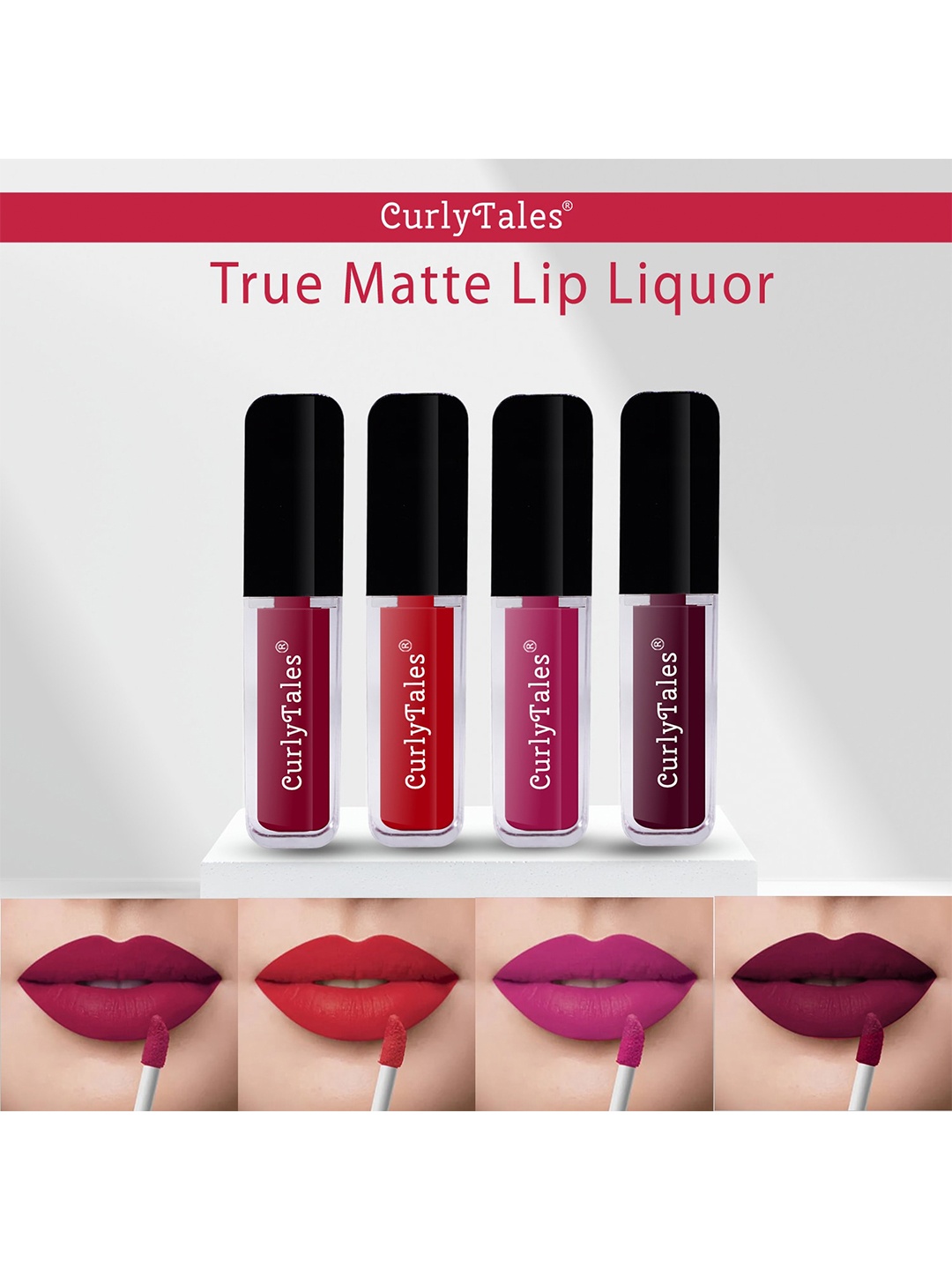 

CurlyTales Set Of 4 Lightweight & Waterproof True Matte Liquid Lipstick - 07, 11, 12, 15, Pink