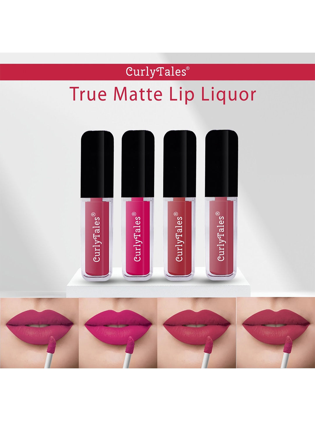 

CurlyTales Set Of 4 Lightweight & Waterproof True Matte Liquid Lipstick - 02, 05, 06, 08, Red