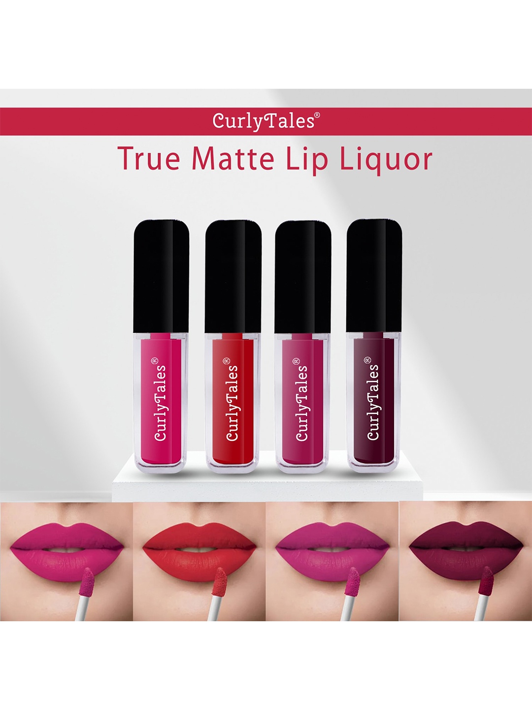 

CurlyTales Set Of 4 Lightweight & Waterproof True Matte Liquid Lipstick - 05+11+12+15, Red