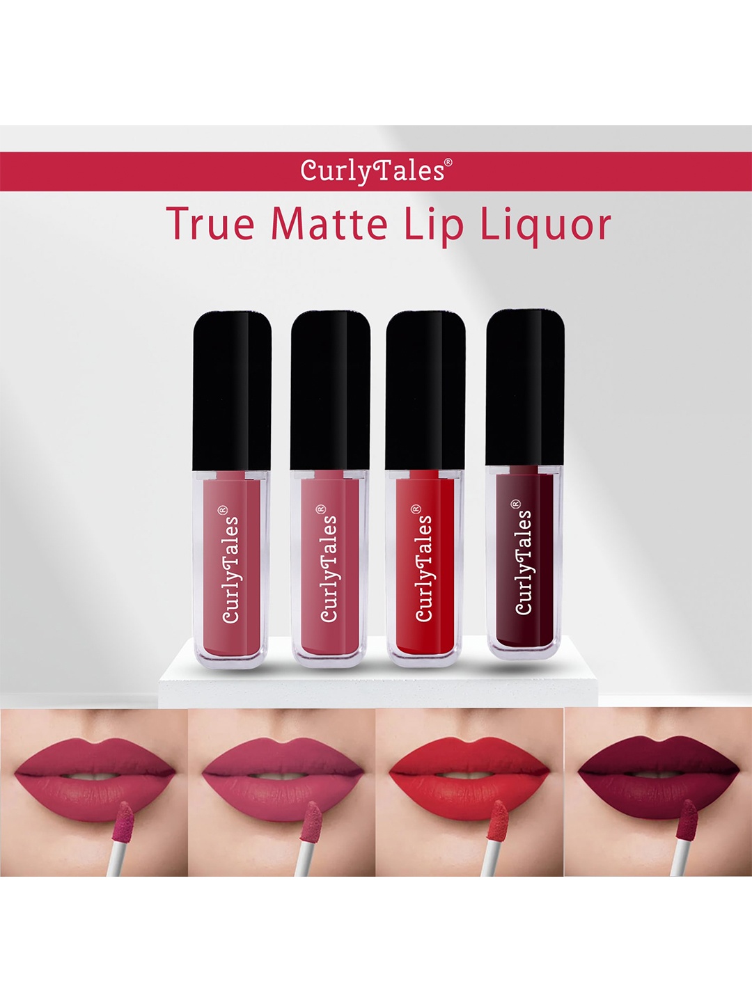 

CurlyTales Set Of 4 Lightweight & Waterproof True Matte Liquid Lipstick - 08+10+11+13, Nude