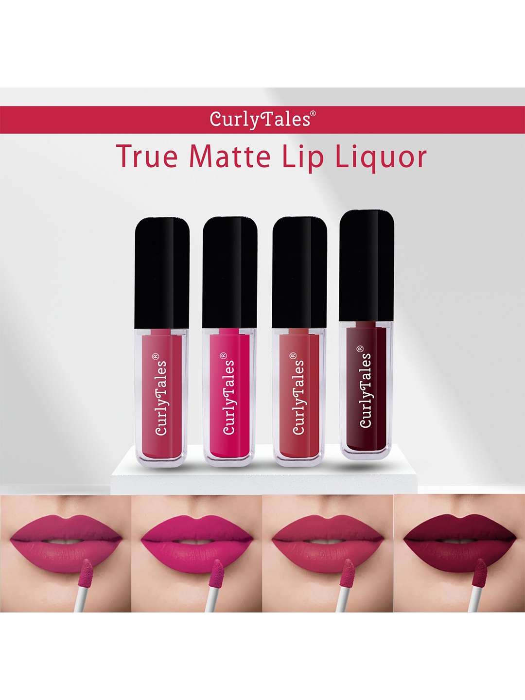 

CurlyTales Set Of 4 Lightweight & Waterproof True Matte Liquid Lipstick - 02+05+06+13, Pink