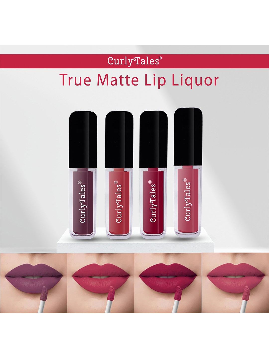 

CurlyTales Set Of 4 Lightweight & Waterproof True Matte Liquid Lipstick - 01+06+07+10, Pink