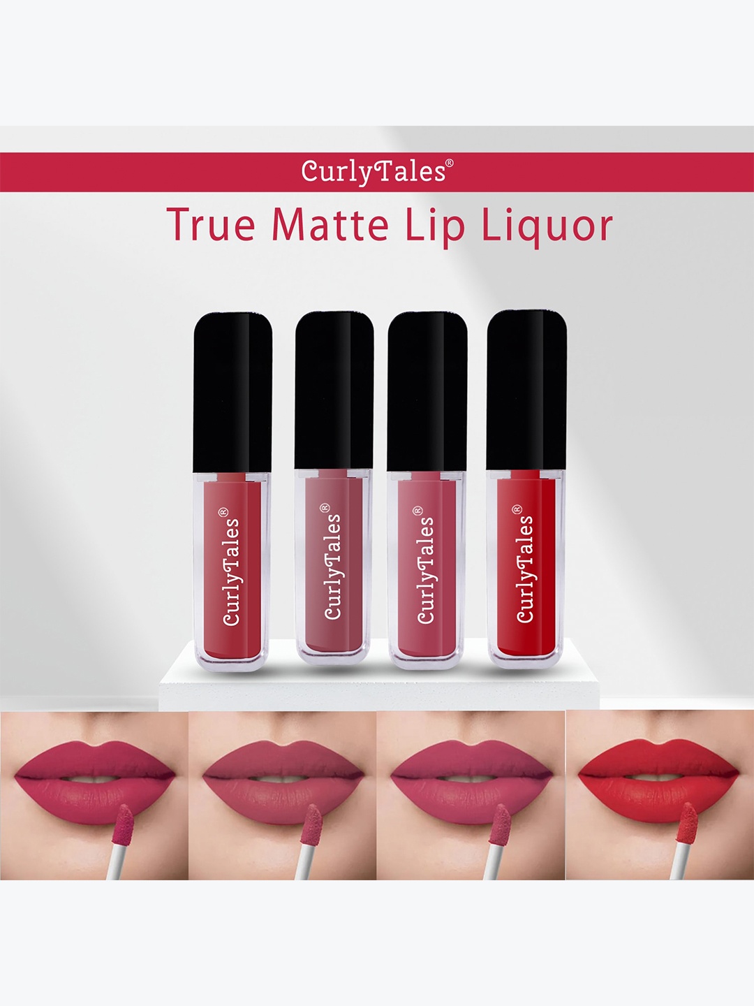 

CurlyTales Set Of 4 Paraben Free Vegan Matte Liquid Lipsticks 12ml each, Pink