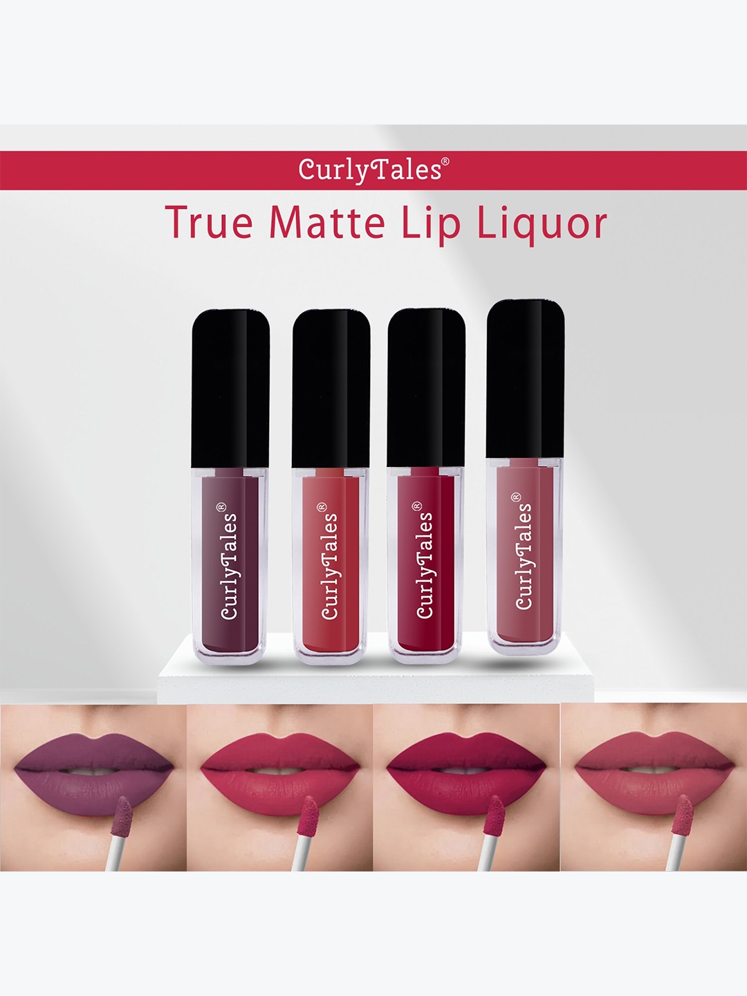 

CurlyTales Set Of 4 Matte Waterproof Non Transfer Liquid Lipsticks 12ml each, Purple