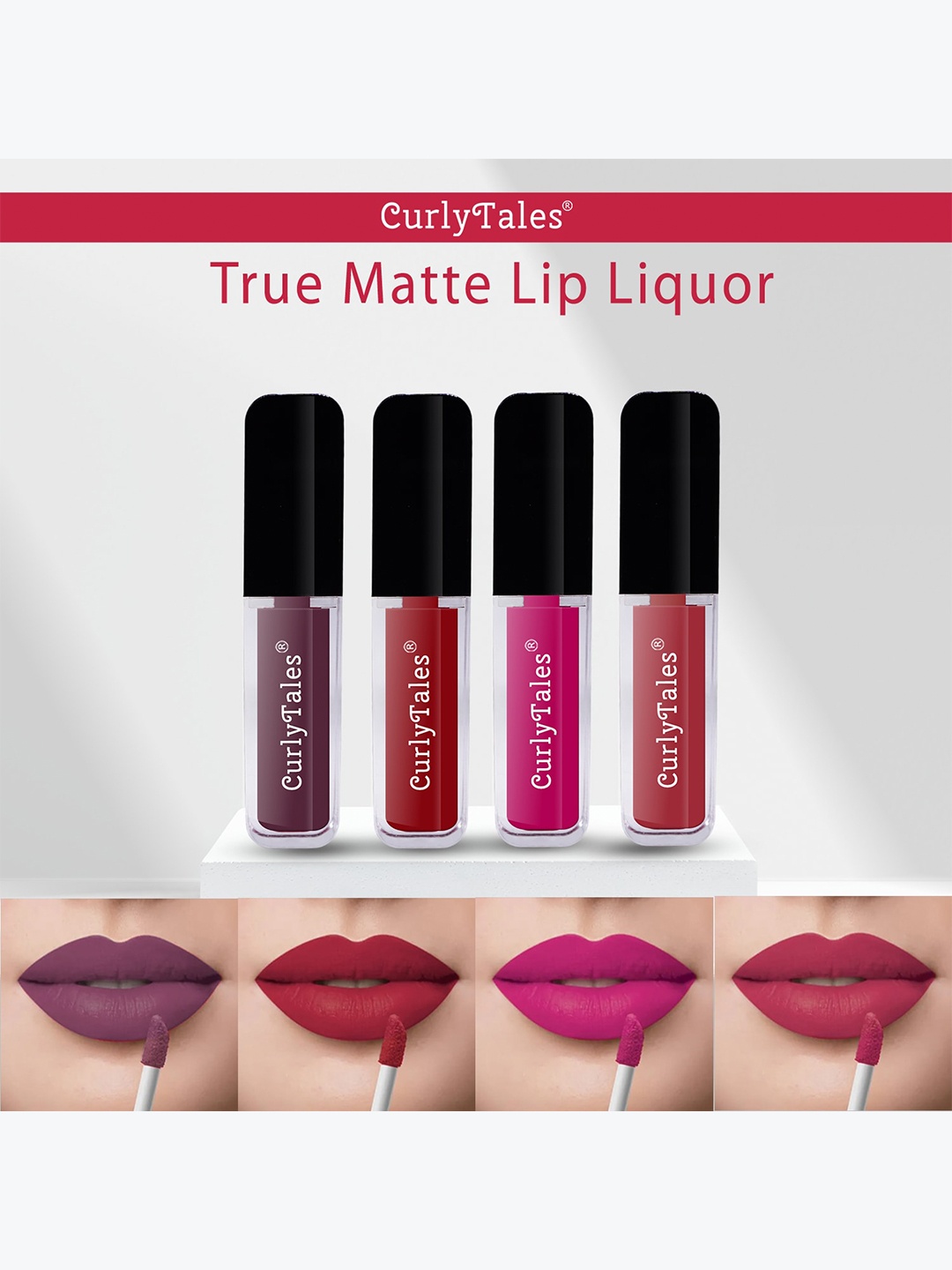 

CurlyTales Set Of 4 No Crack No Flak Velvet Matte Liquid Lipsticks 12ml each, Purple