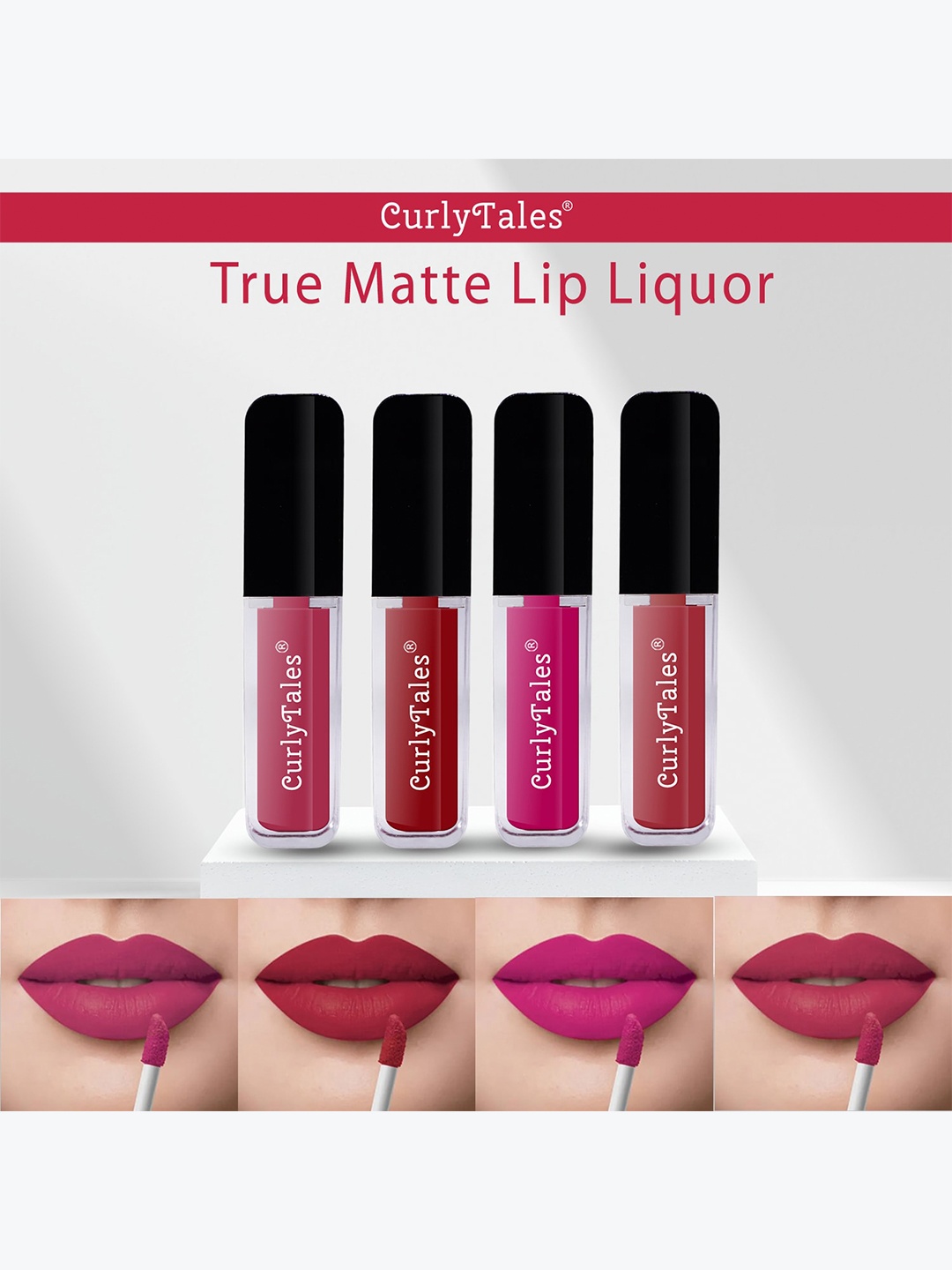 

CurlyTales Set Of 4 Light On Lips Silky Matte Long Lasting Liquid Lipsticks 12ml each, Red