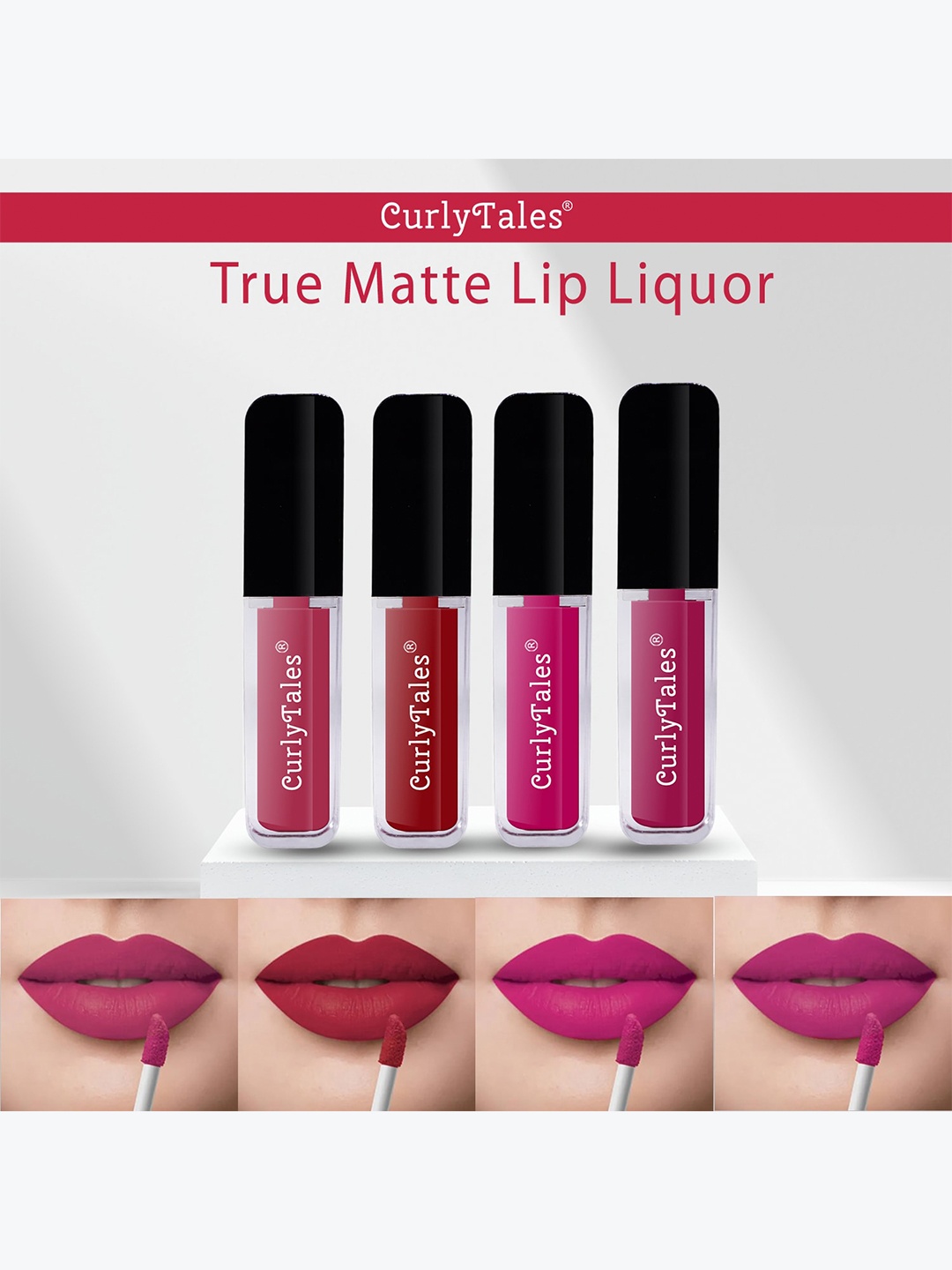 

CurlyTales Set Of 4 Rich Formula Vitamin E Enriched Matte Liquid Lipsticks 12ml each, Red