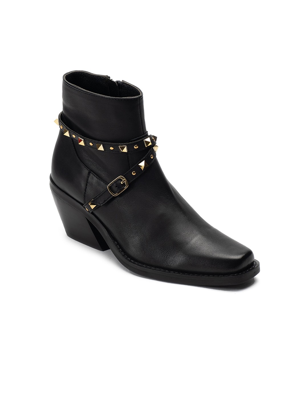 

Heel & Buckle London Women Block-Heeled & Studded Regular Boots, Black