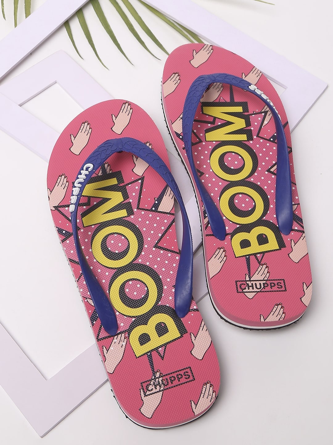 

CHUPPS Women Printed Rubber Thong Flip-Flops, Pink