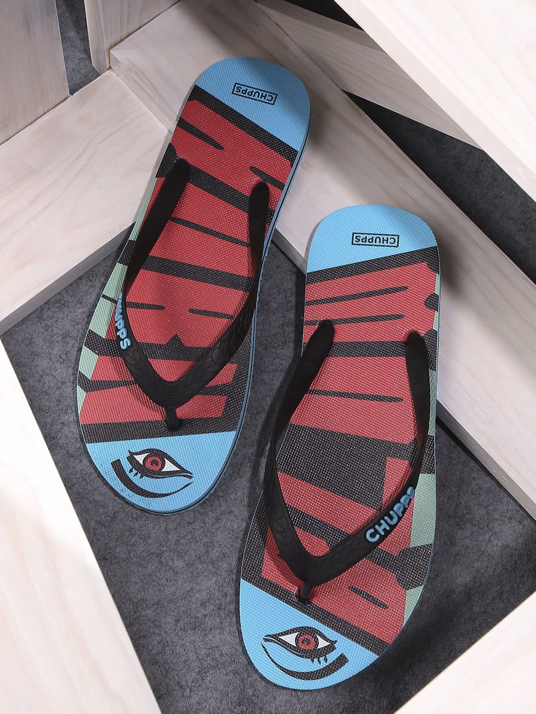 

CHUPPS Women Printed Rubber Thong Flip-Flops, Black