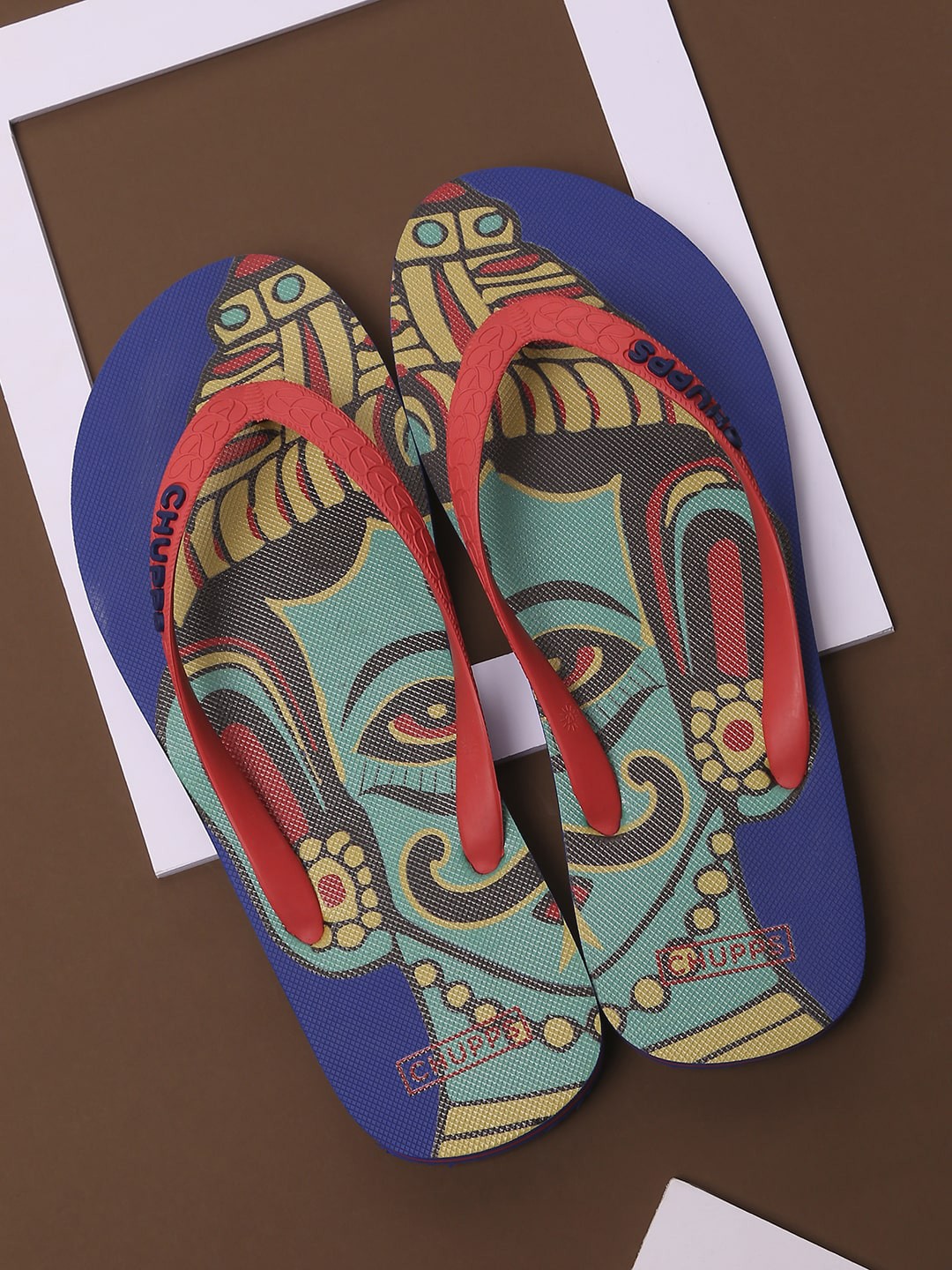 

CHUPPS Women Blue & Red Printed Rubber Thong Flip-Flops