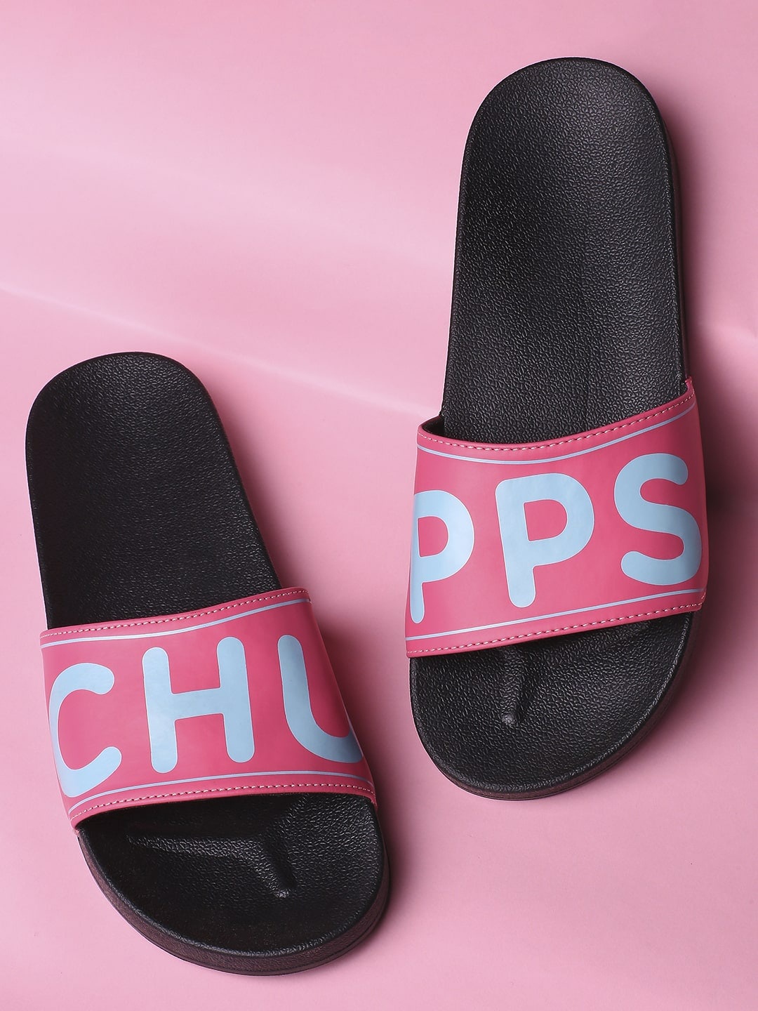 

CHUPPS Women Black & Pink Printed Rubber Sliders