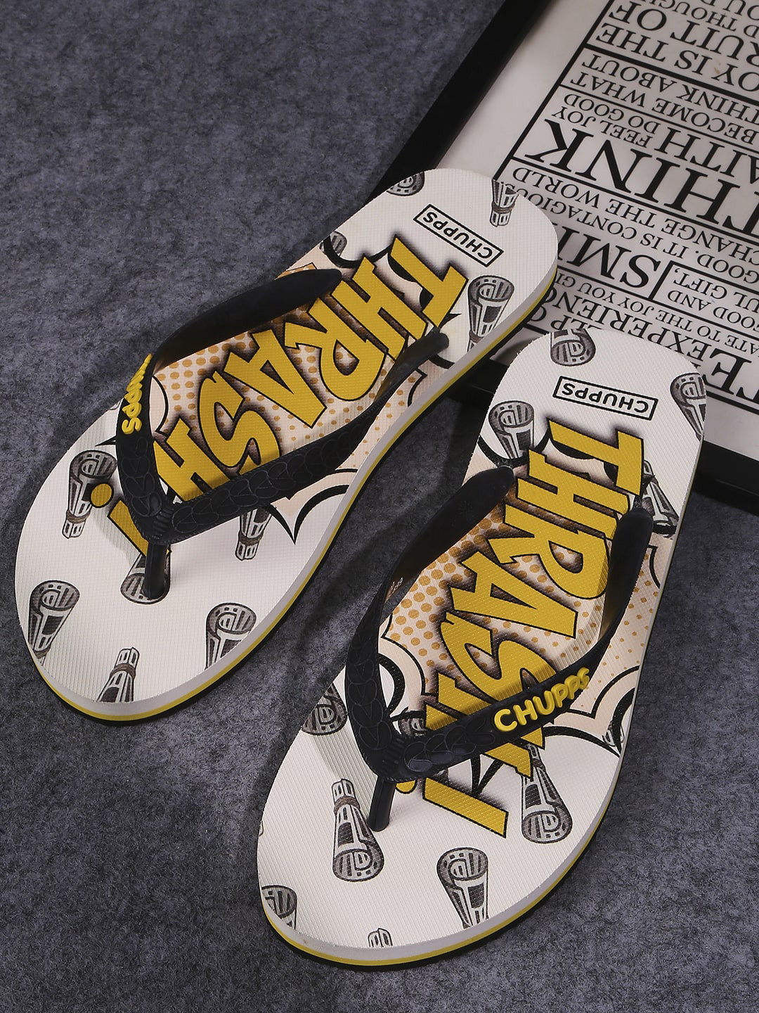 

CHUPPS Women Off White & Black Printed Rubber Thong Flip-Flops
