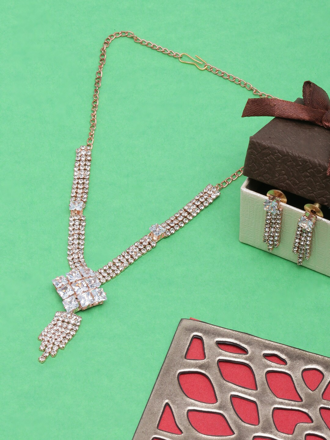 

DIVA WALK Gold-Plated Cubic Zirconia Studded Jewellery Set