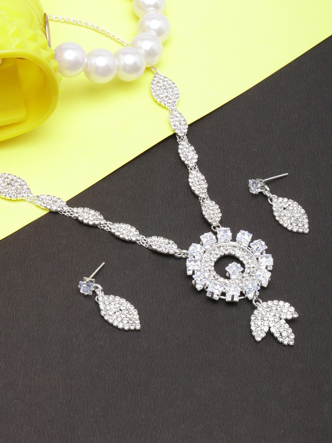 

DIVA WALK Silver-Plated Cubic Zirconia Studded Jewellery Set