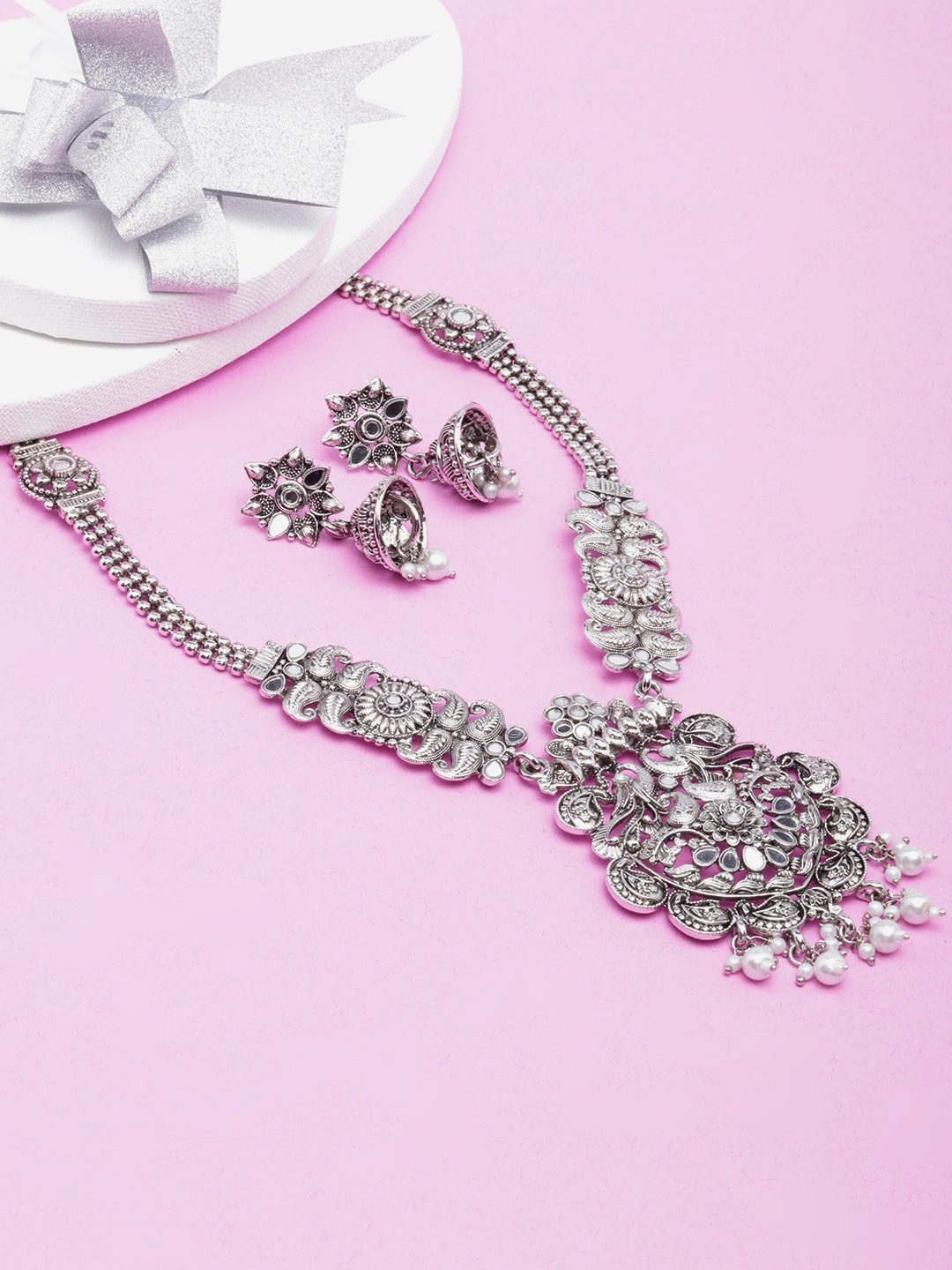 

DIVA WALK Silver-Plated Stones Studded Jewellery Set, White