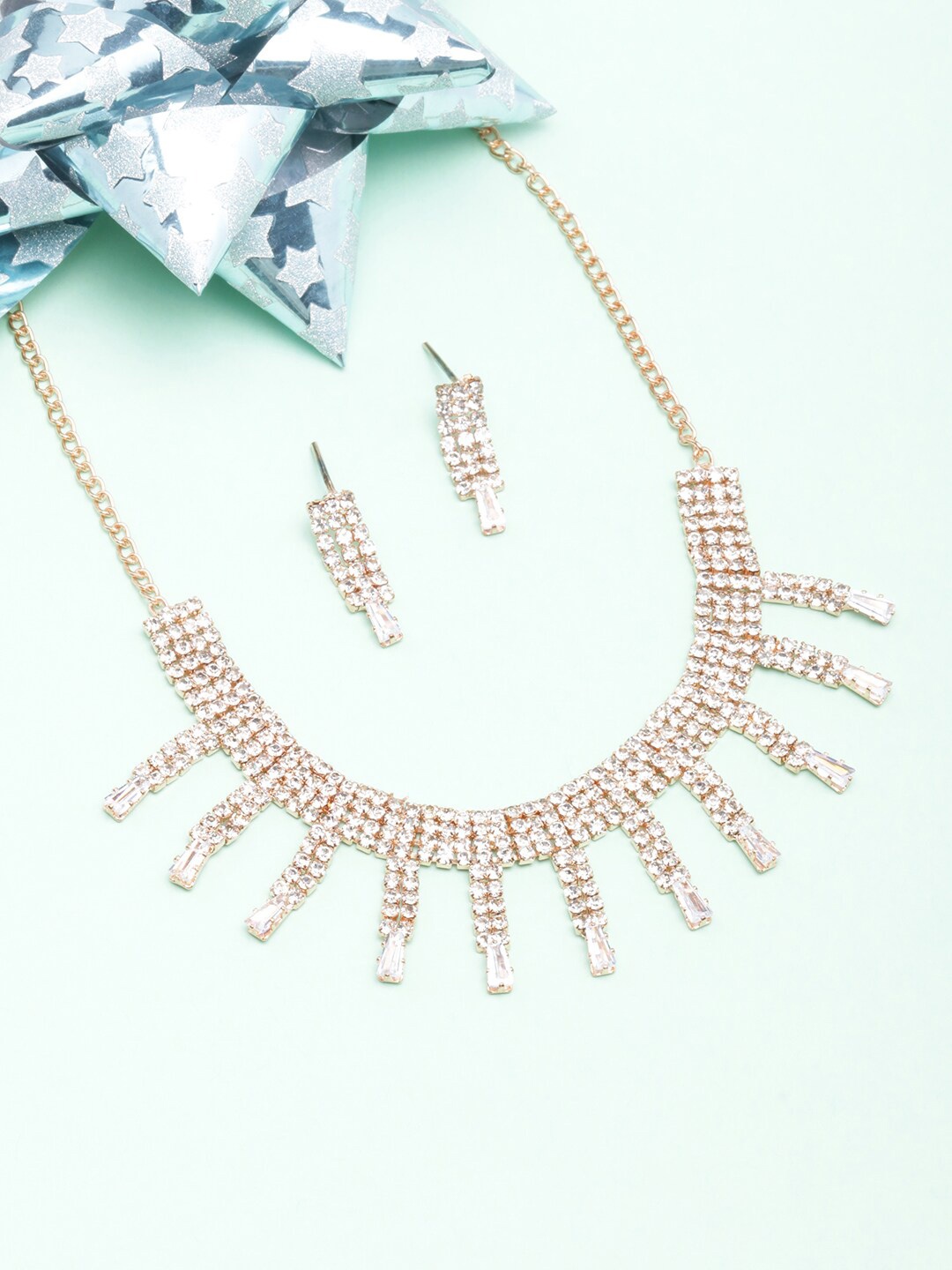

DIVA WALK Gold-Plated Cubic Zirconia Studded Jewellery Set