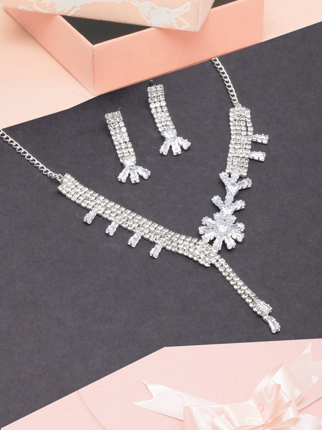

DIVA WALK Silver-Plated Cubic Zirconia Studded Jewellery Set