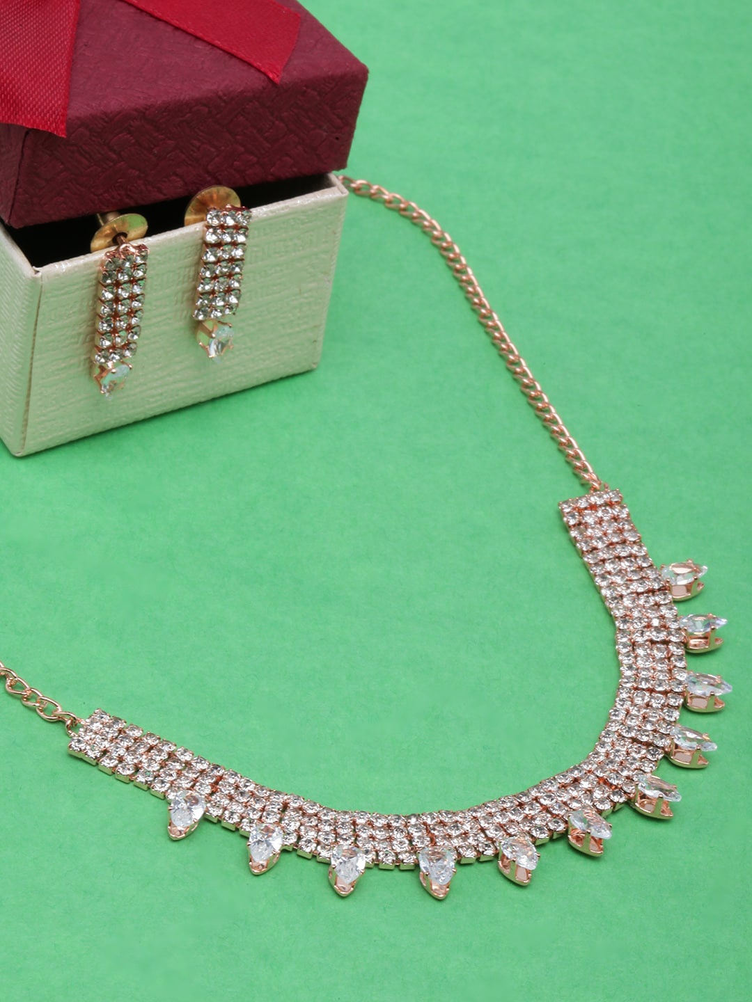 

DIVA WALK Rose Gold-Plated Cubic Zirconia Studded Jewellery Set