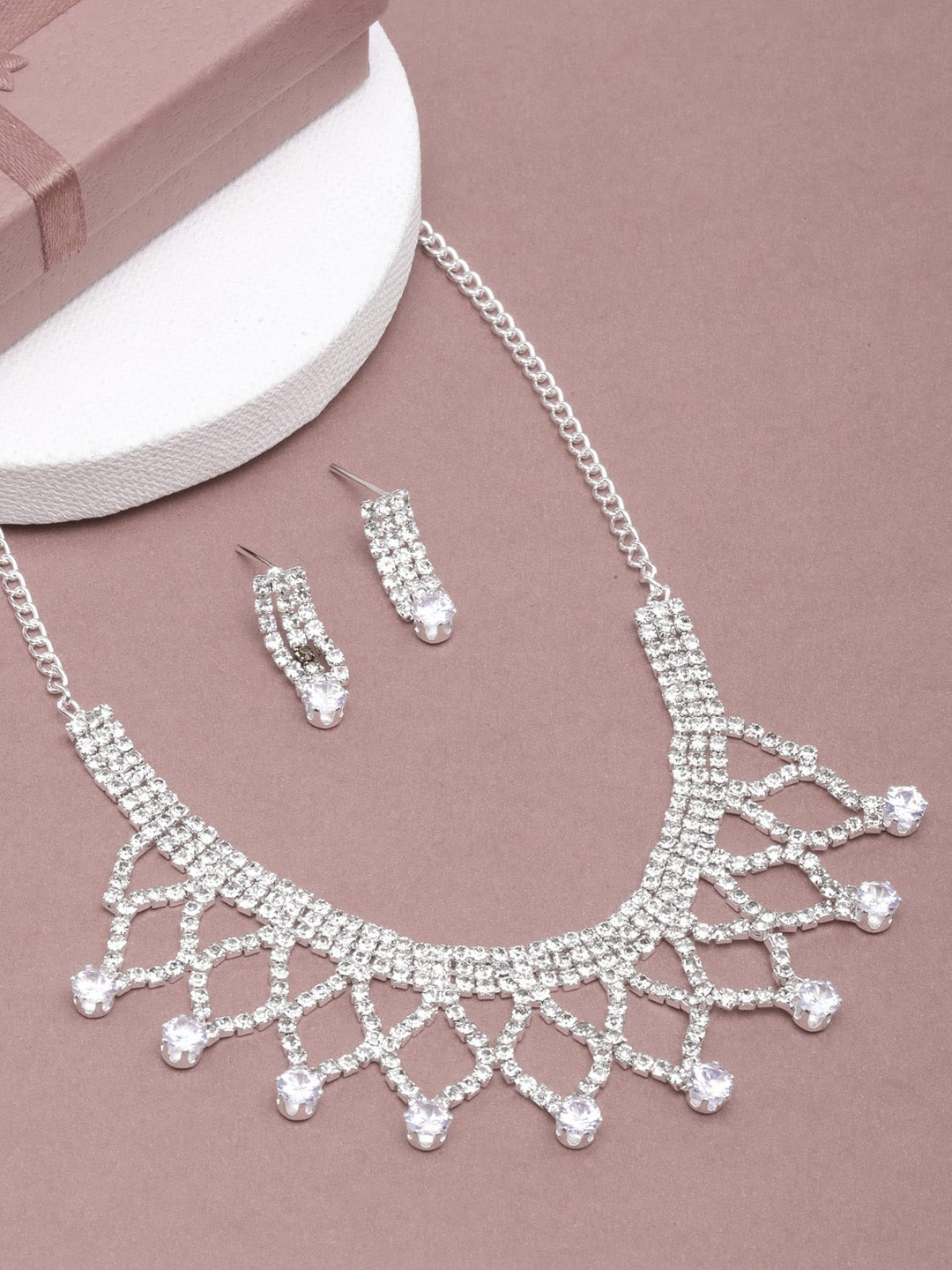 

DIVA WALK Silver-Plated Cubic Zirconia Studded Jewellery Set