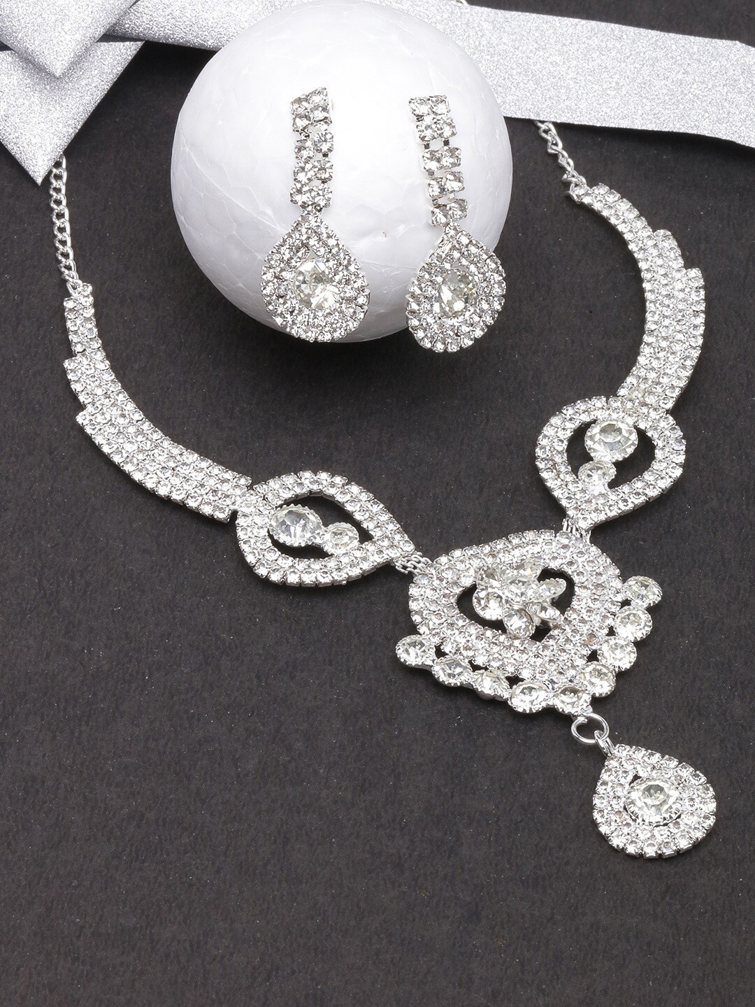 

DIVA WALK Silver-Plated Cubic Zirconia Studded Jewellery Set