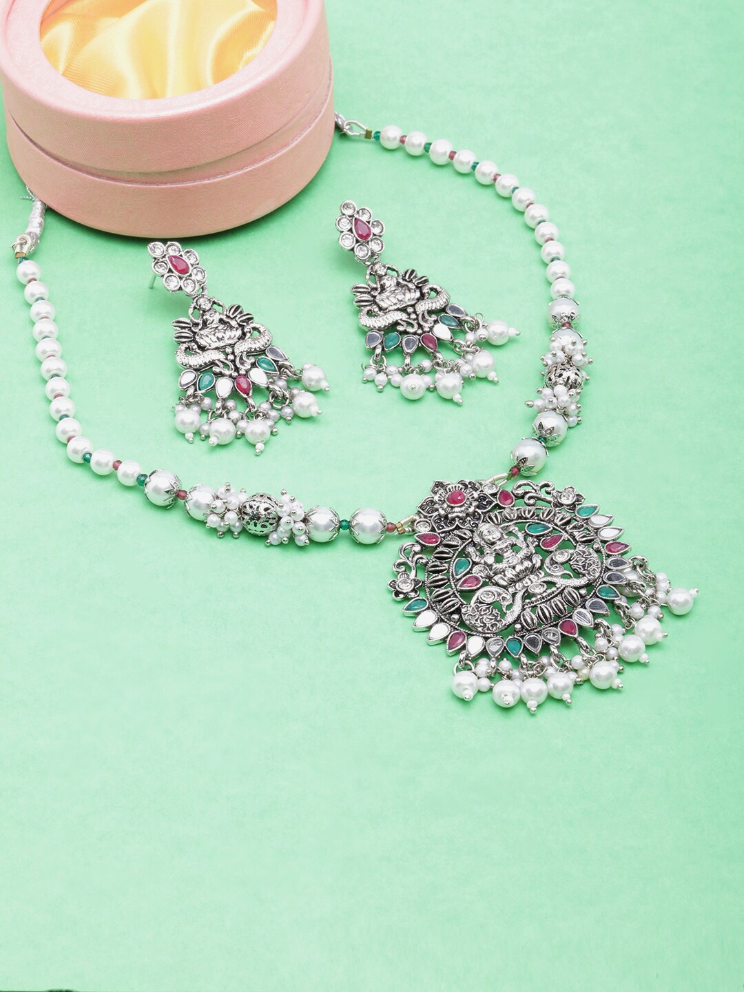 

DIVA WALK Women Silver-Plated Stones Studded Jewellery Set, White
