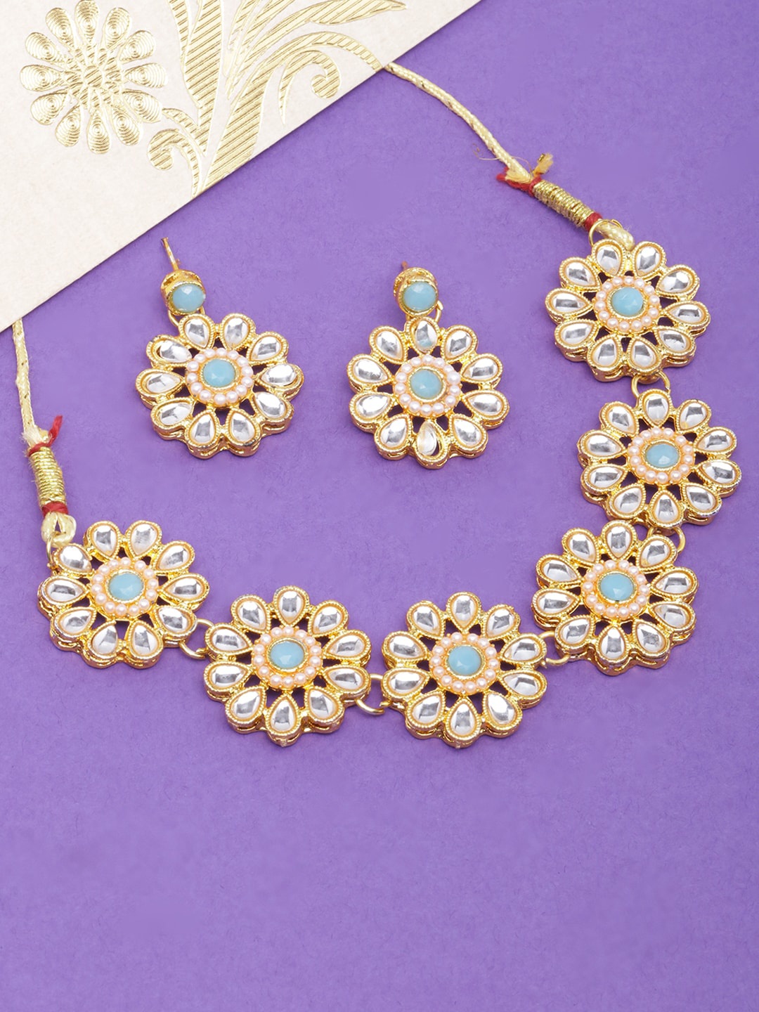 

DIVA WALK Women Gold-Plated Kundan & Mirror Studded Jewellery Set, White