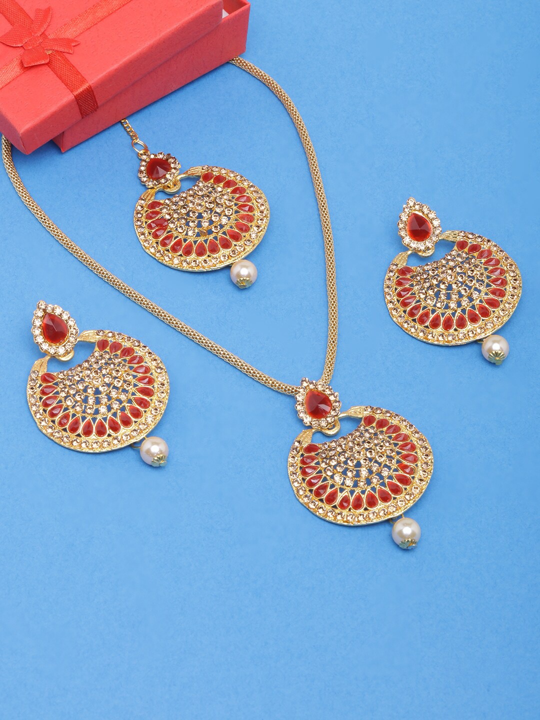 

DIVA WALK Women Gold-Plated Kundan Studded Jewellery Set, Red