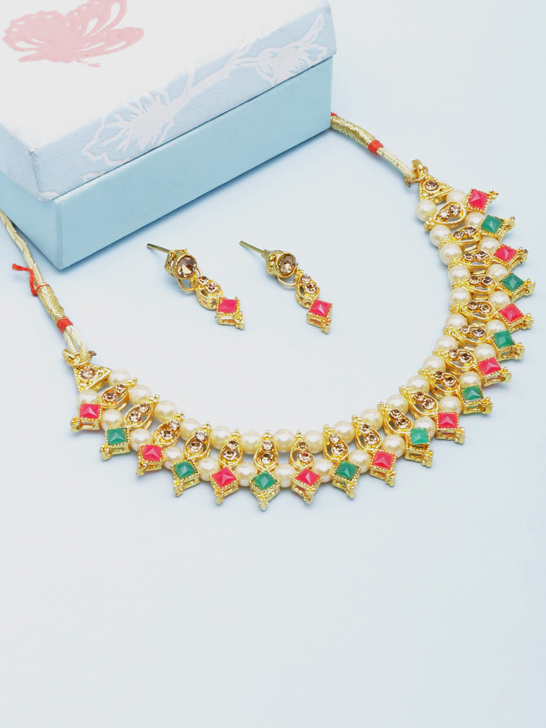 

DIVA WALK Gold-Plated Pearls And Artificial Stone-Studded Jewellery Set
