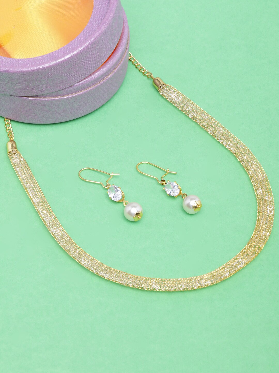 

DIVA WALK Gold-Plated CZ Studded Necklace & Earrings Set