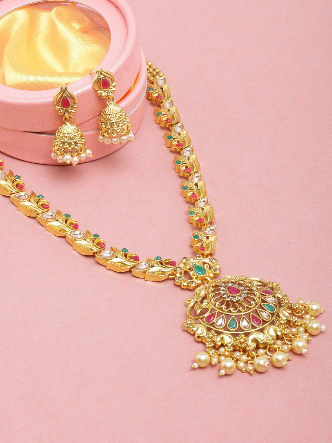 

DIVA WALK Gold-Plated Stone Studded & Beaded Jewellery Set